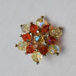 Vintage Orange Gold and Orange Crystal Brooch